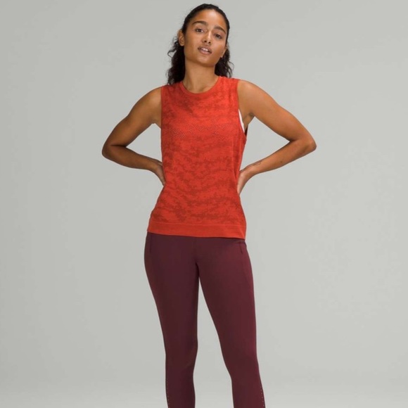 Lululemon Swiftly Breathe Muscle Tank Dot Scape Aztec Brick Red Womens 6 - Picture 1 of 7